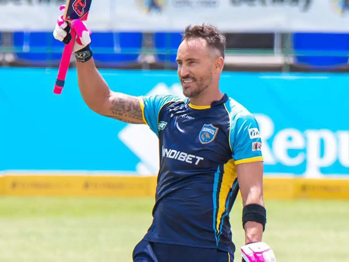 Faf Du Plessis during his century in CPL 2021<br />
| IPL 2021 | SportzPoint.com