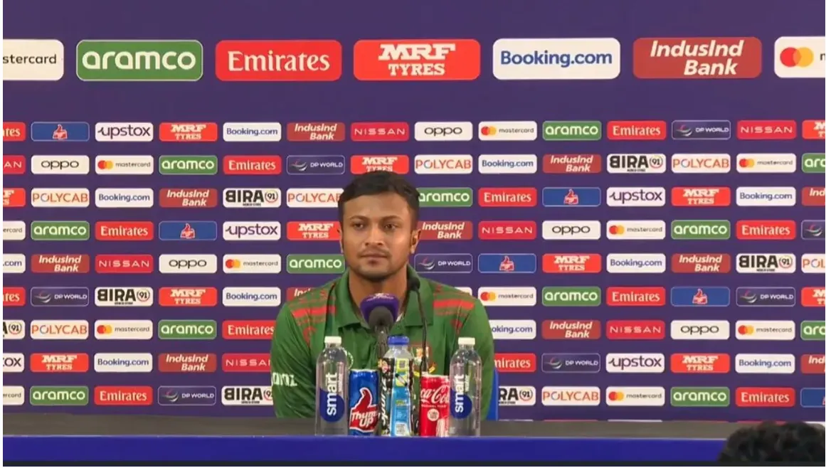 Shakib-Al-Hasan during the post-match press-conference in Delhi.  