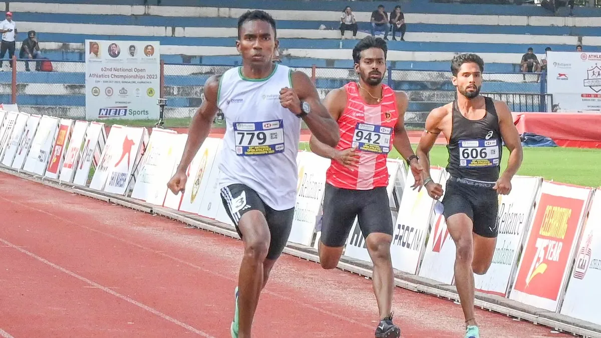 Animesh Kujur sped his way to victory in the men's 200m final. Image- Deccan Herald  