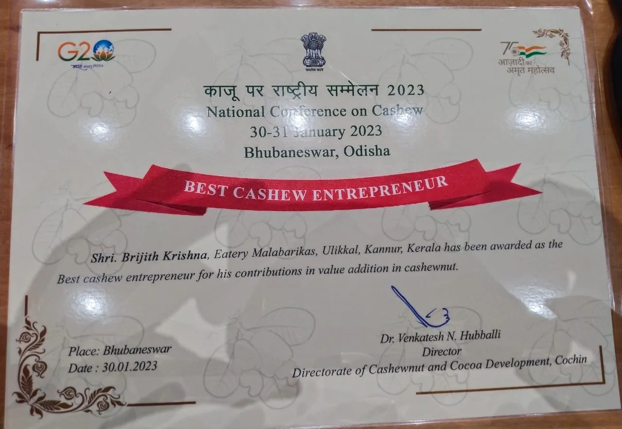 Best Cashew Entrepreneur - Brijith Krishna
