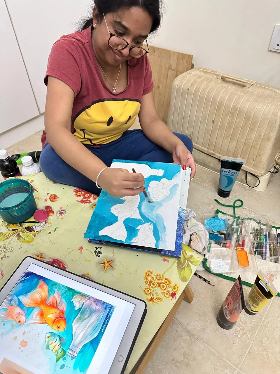 Anjana Krishna creating art - Kobsook