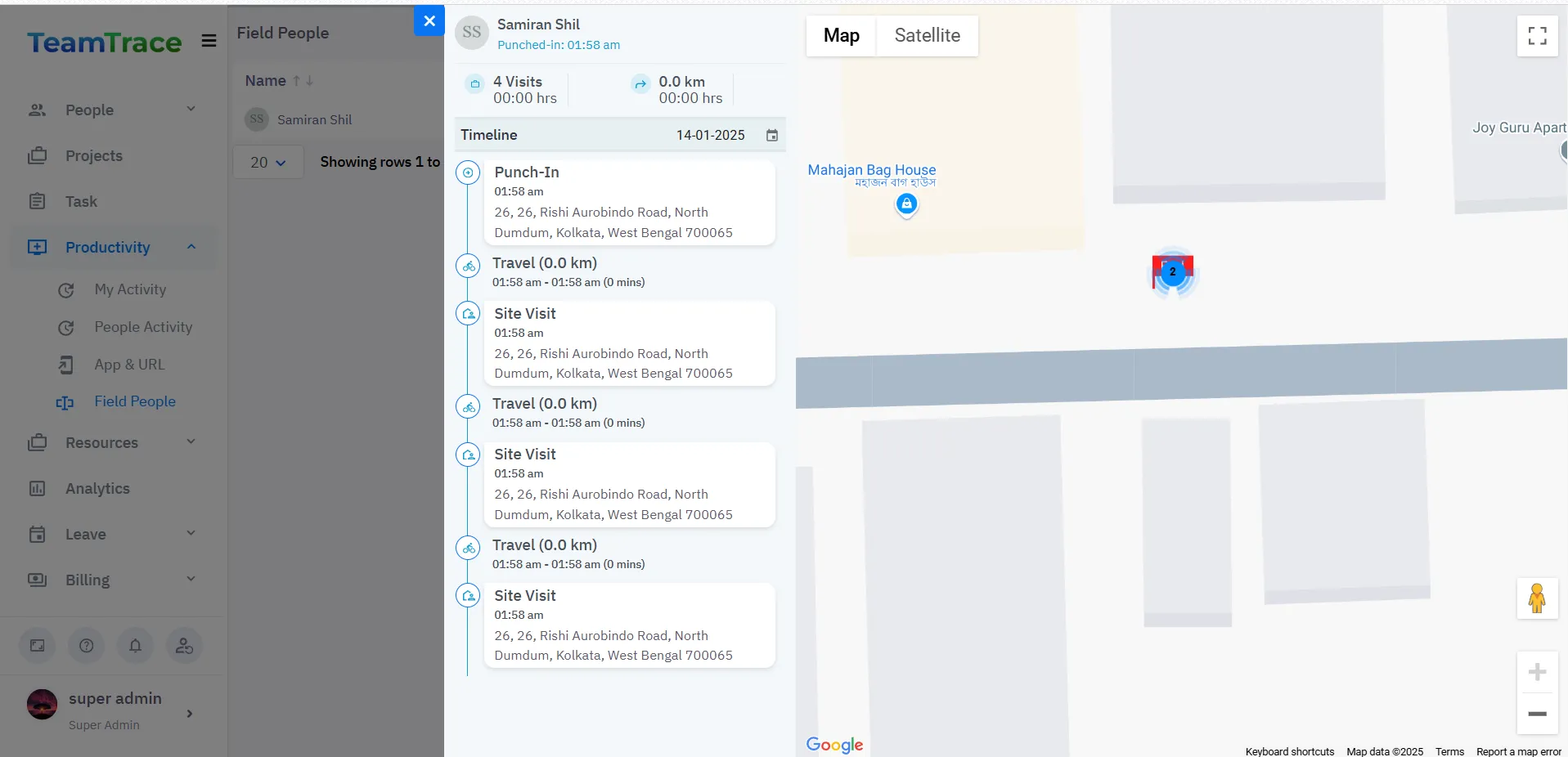 TeamTrace Field Employee Management Screenshot