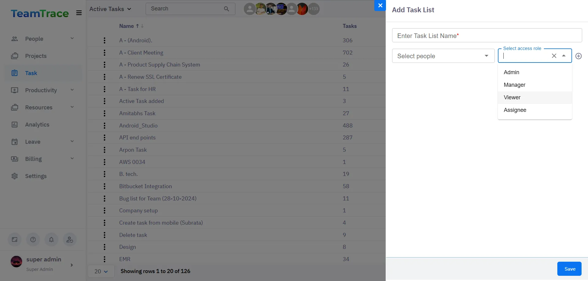 TeamTrace Task List 