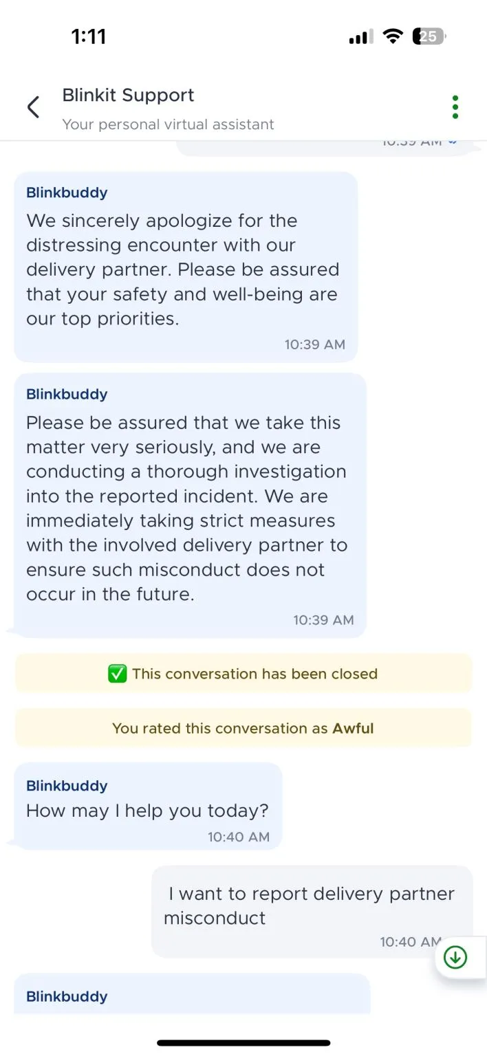 Blinkit's reply to the complaint