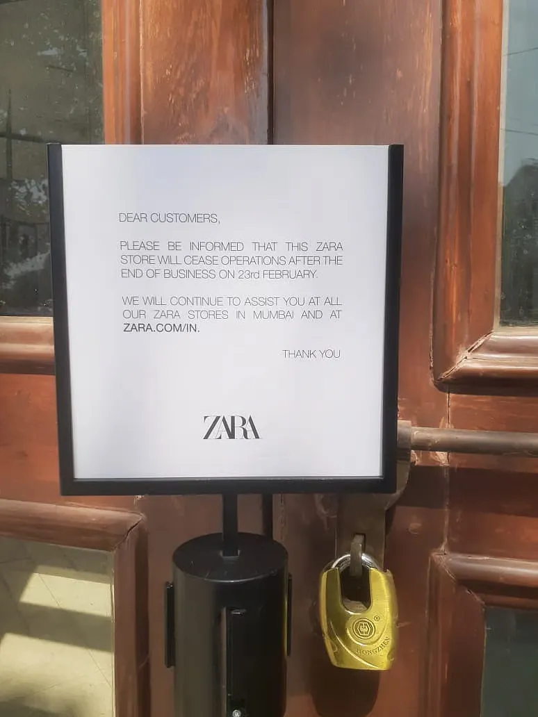 The Notice on Zara's South Bombay Store entrance