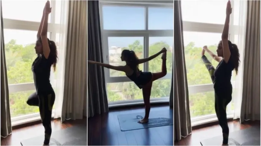 keerthy doing yoga