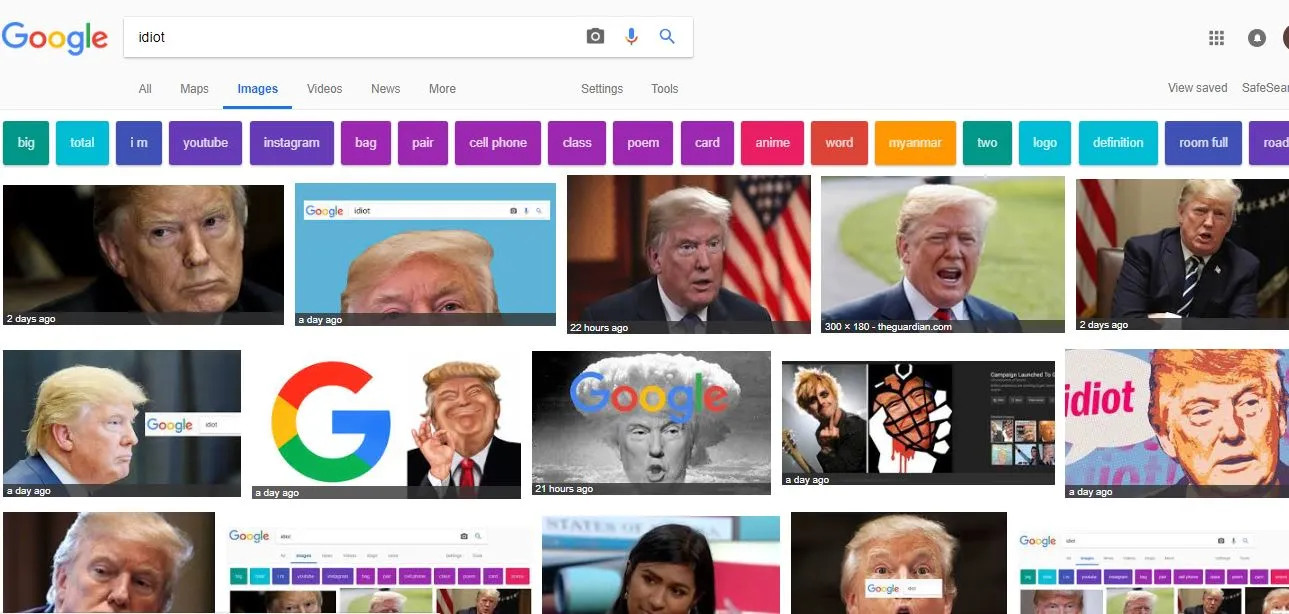 Google shows Trump as an Idiot 