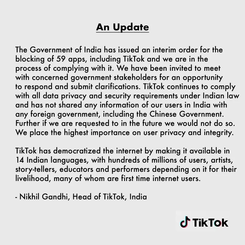 TikTok on India's ban on TikTok ; Google playstore removed TikTok, Helo