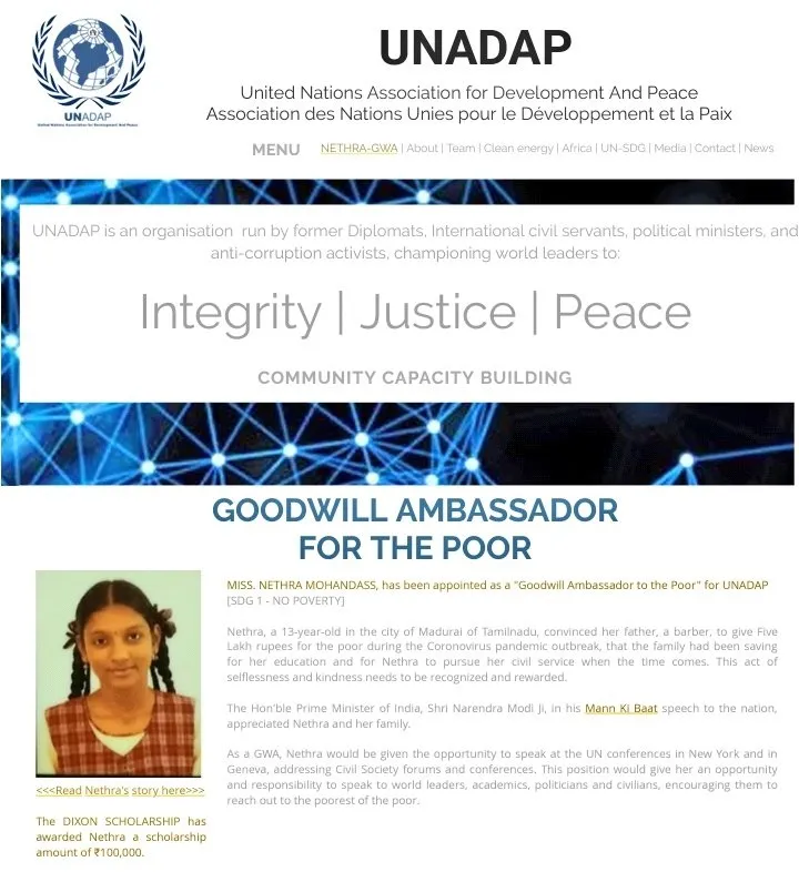 Madurai salon owner's daughter Nethra appointed UNADAP Goodwill Ambassador