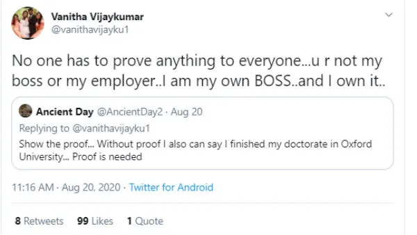 vanitha vijayakumar twitter reply 