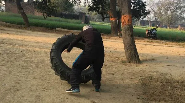 Army aspirant Ranjit Kushwaha at Soni village. (Express photo by Shyamlal Yadav)