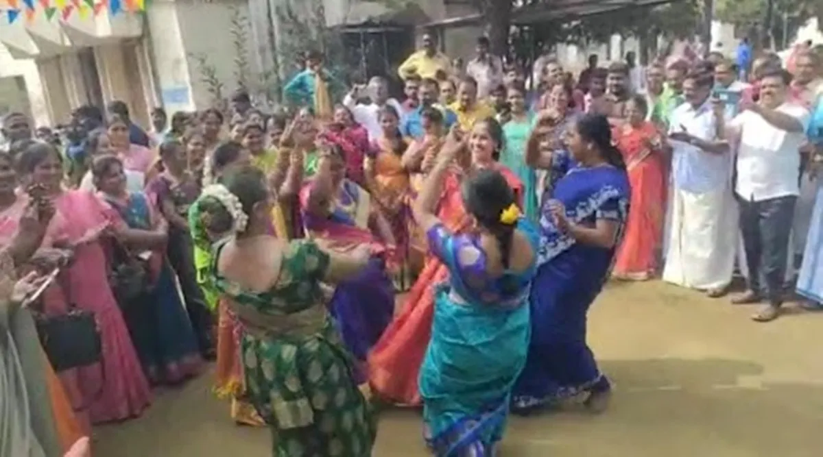 Members dance at Pongal Festival in Coimbatore