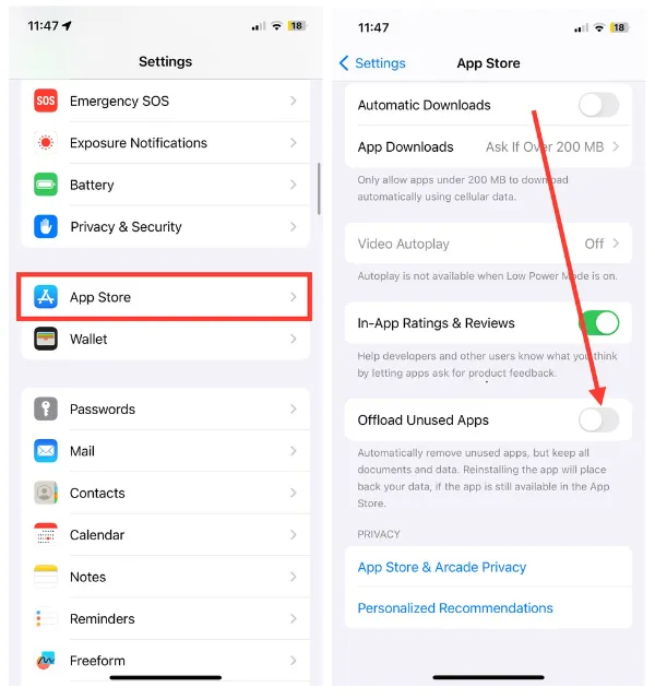 Offload Unused Apps on iPhone