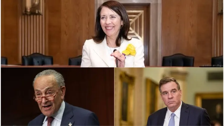 US Senate Maria Cantwell, Majority Leader of US Senate Chuck Schumer and US Senate Mark Warner