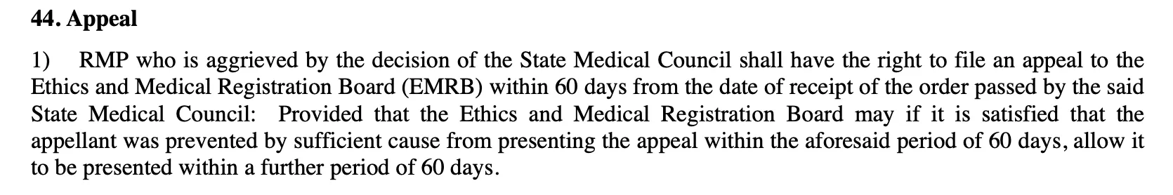 Regulation 44 of NMC 2023