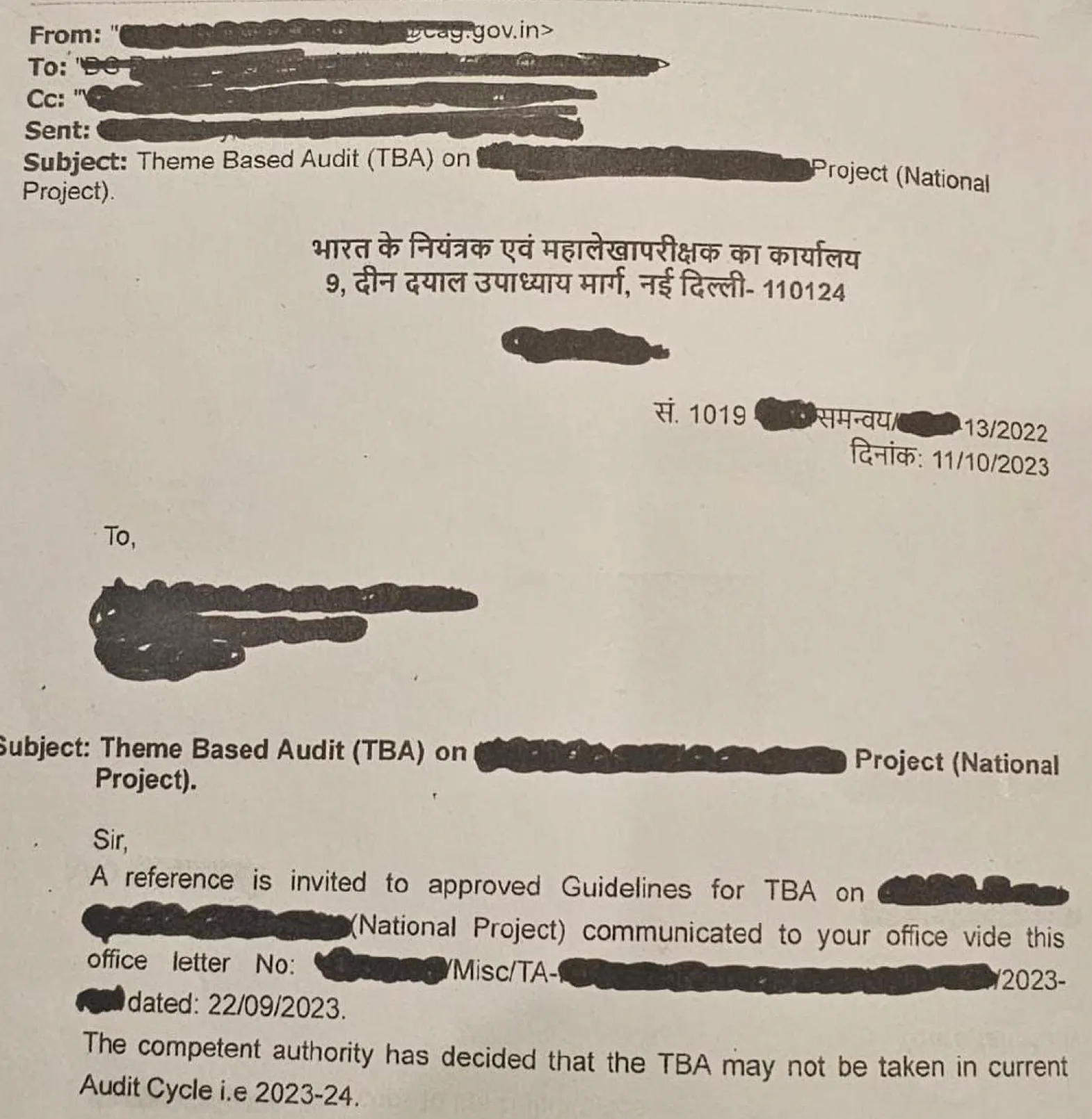 National Project audit stalled