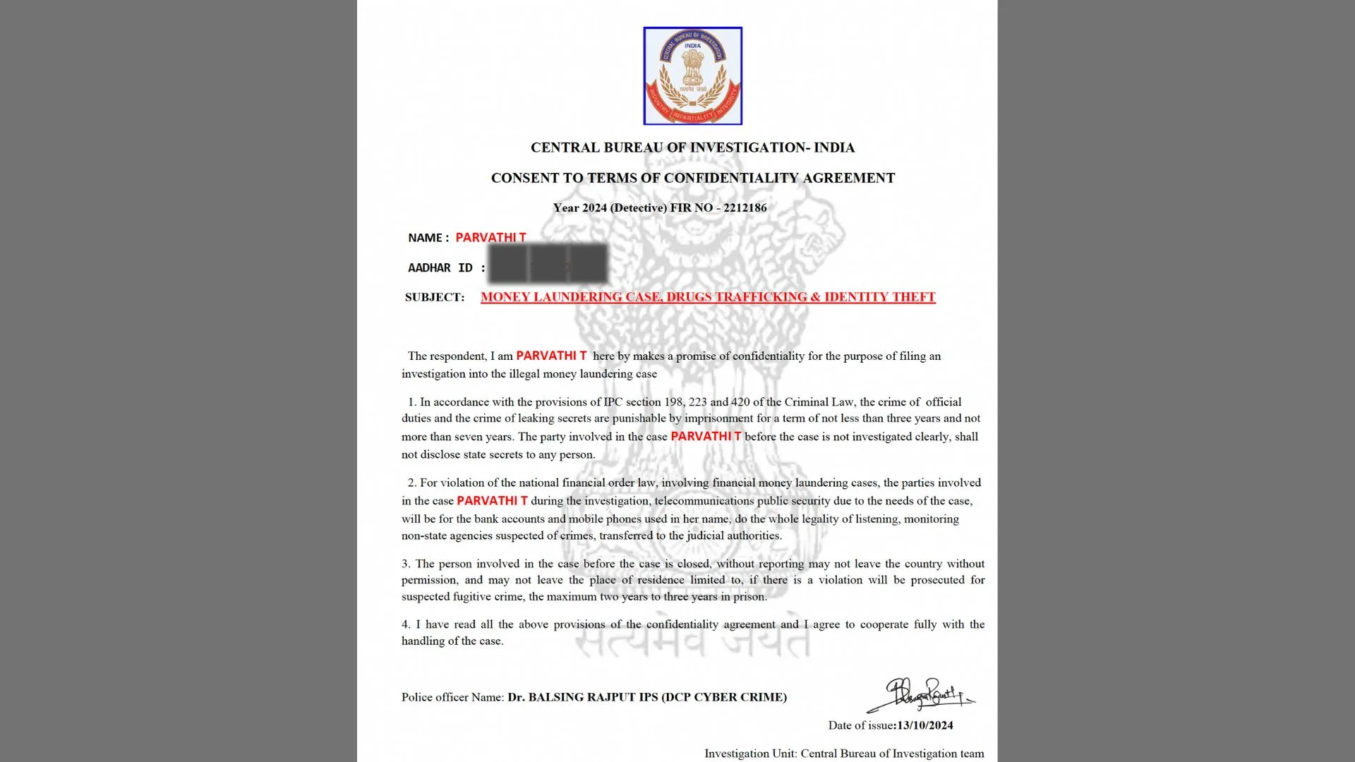 Digital arrest fraudulent email