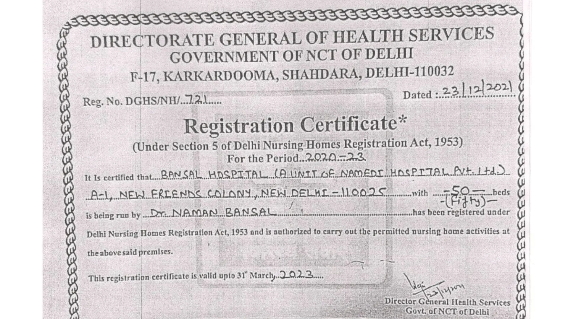 Bansal Hospital license