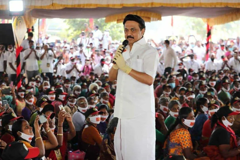 M.K Stalin is seen addressing a gathering of supporters | Photo Courtesy @MKStalin | Facebook
