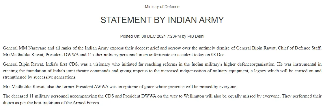 IAF Chopper Crash-CDS Bipin Rawat