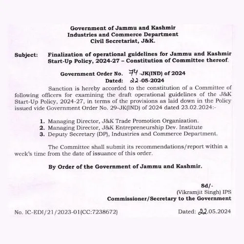 J&K Startup Policy Notice