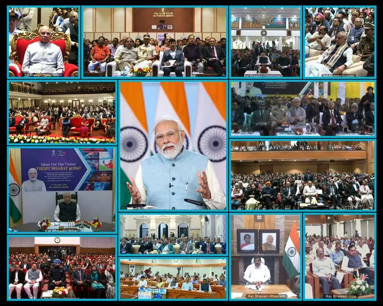 PM addressing at the launch of Viksit Bharat @ 2047: Voice of Youth via video conferencing on December 11, 2023.