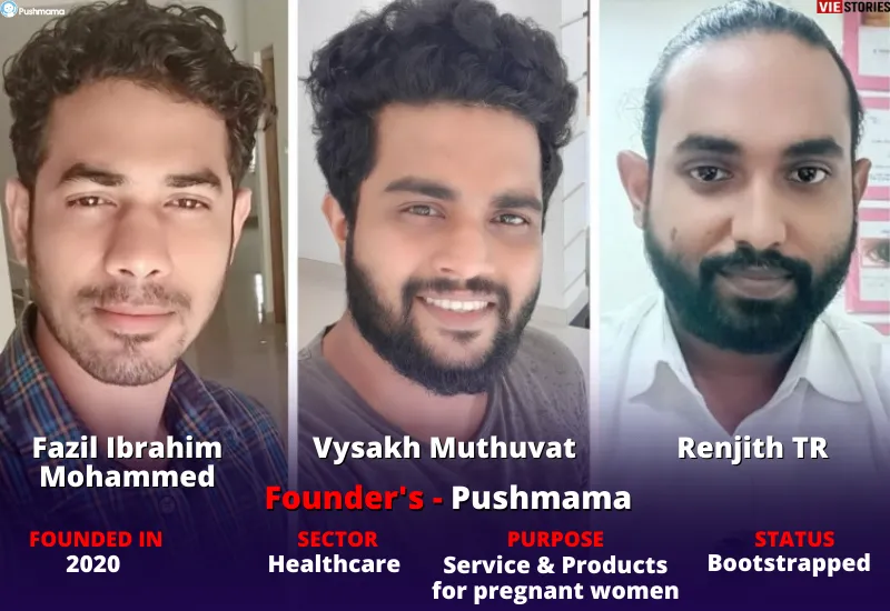 Fazil Ibrahim Mohammed, Vysakh Muthuvat & Renjith TR Founders of Pushmama