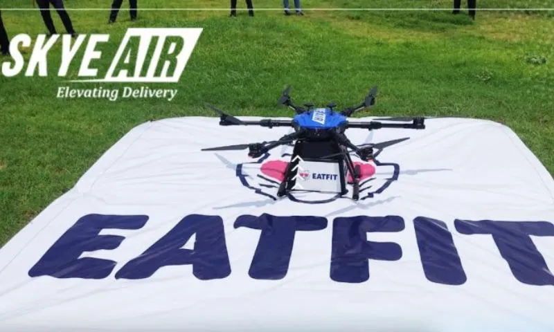 Drone startup Skye Air Mobility has partnership with Curefoods to use drones to send temperature-controlled cartons of frozen food to cloud kitchens.