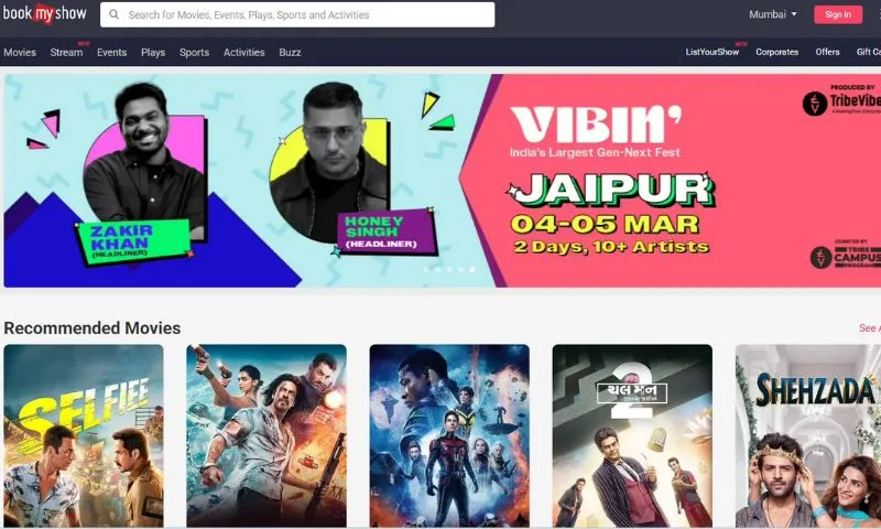 BookMyShow is a famous entertainment site in India, UAE, Indonesia, Sri Lanka, and Singapore.