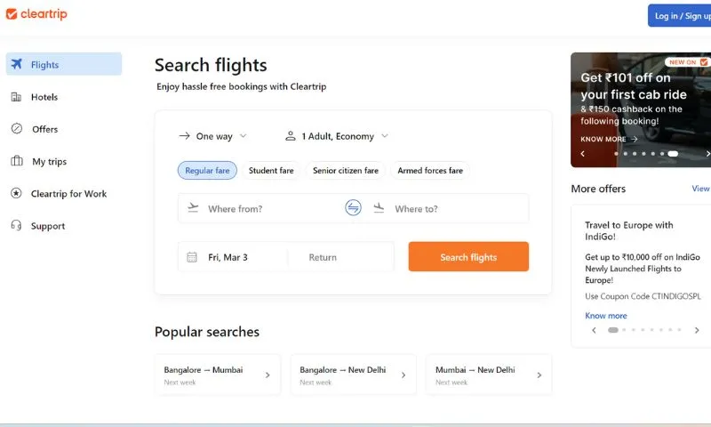 Cleartrip (formerly known as Cleartrip Travel Services Private Limited) is a global online travel company headquartered in Mumbai. The company operates an online travel aggregator website for booking flights, train tickets, hotel reservations, and activities in India and countries in the Middle East.