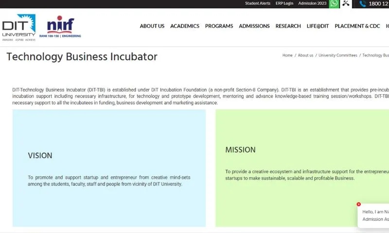 The DIT-Technology Business Incubator (DIT-TBI)  - Incubation Centres for Startups in Uttarakhand