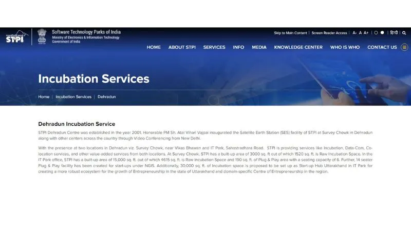 STPI Dehradun Centre - Incubation Centres for Startups in Uttarakhand
