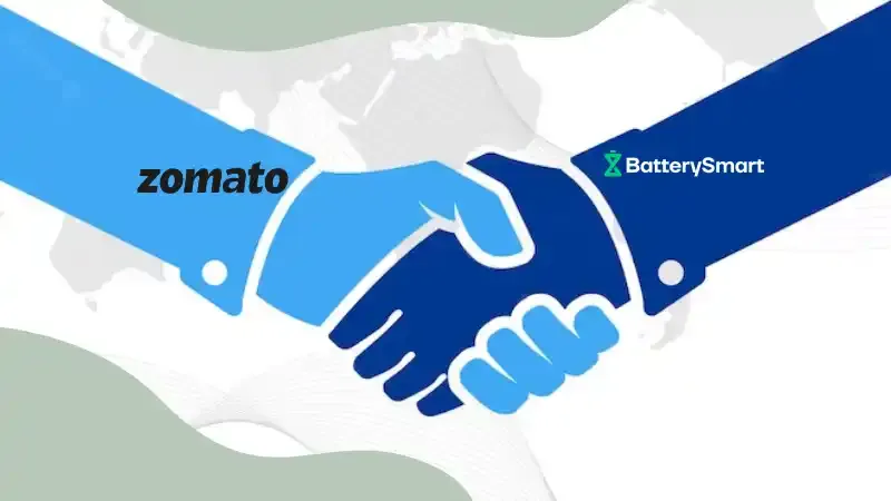 Zomato, an online meal ordering and delivery service, has collaborated with Battery Smart to give its delivery partners access to Battery Smart's network for battery switching. 