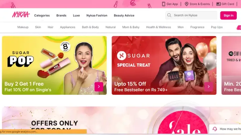 Nykaa, an e–commerce portal for fashion and beauty products, was established in 2012. Customers can purchase health and cosmetics from the business for affordable pricing. 