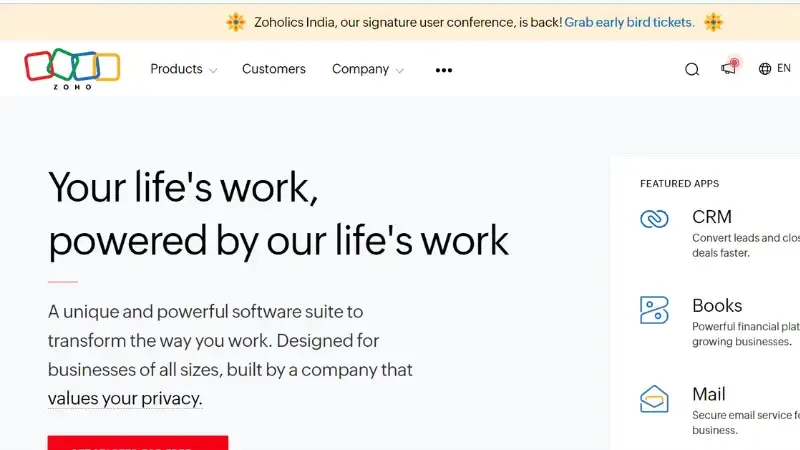 Zoho - Cloud based software suite for businesses