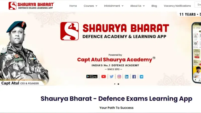 The Shaurya Bharat App serves as a mobile-oriented platform dedicated to facilitating preparation for Defence examinations. This platform presents an array of courses tailored for various exams including army GD, army technical, army clerk, navy AA, coast guard sailor, NDA, RIMC, CDS, and more. 
