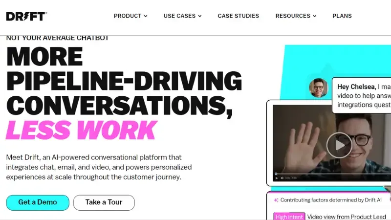 Drift is a client interaction tool that focuses on conversational marketing, sales and support. Drift offers self service chat bot flows, live chat, video and integration with external knowledge bases. 