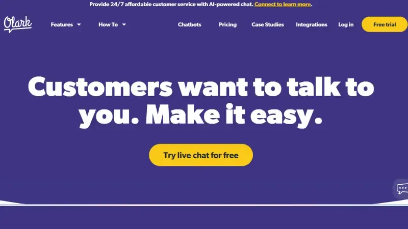 Olark is a full featured life chat tool and customer engagement system that helps companies build rapport with clients. Businesses may easily interact with their audience, answer their questions and get feedback. 