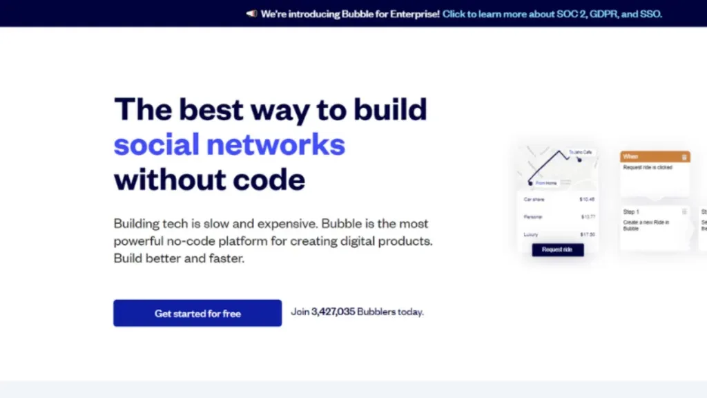 Bubble is a low-code API builder that has gained immense popularity among users. It is one of the most popular apps, with more than 2 million users and counting. 
