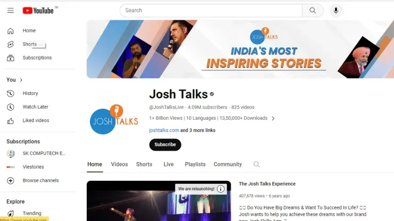 Josh Talks - Talk about successful stories with 10 million YouTube subscribers.