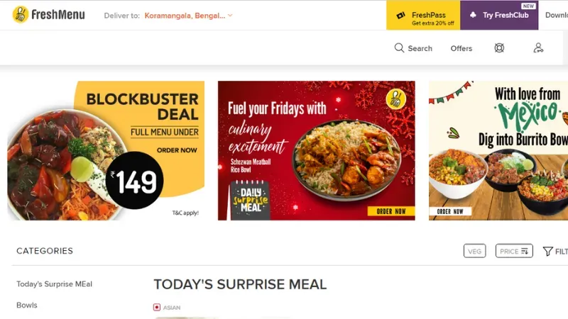 FreshMenu is a Bangalore-based platform that provides freshly prepared multi-cuisine food like oriental, Italian, continental, and many more.