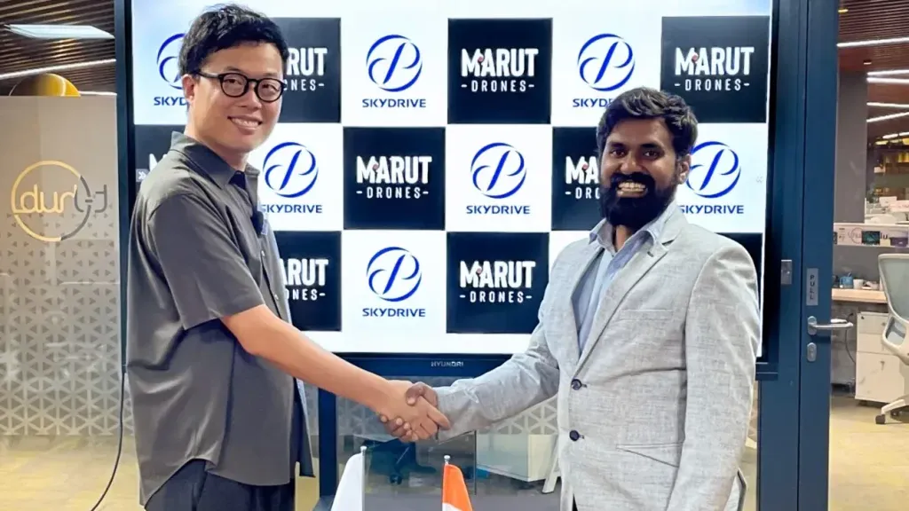 A memorandum of understanding (MoU) was signed by Marut Drones, a leading drone technology manufacturer in India, and SkyDrive, a leading Japanese eVTOL aircraft manufacturer with headquarters in Japan, to form a partnership that will mark a significant milestone in the development of futuristic air transportation in India.