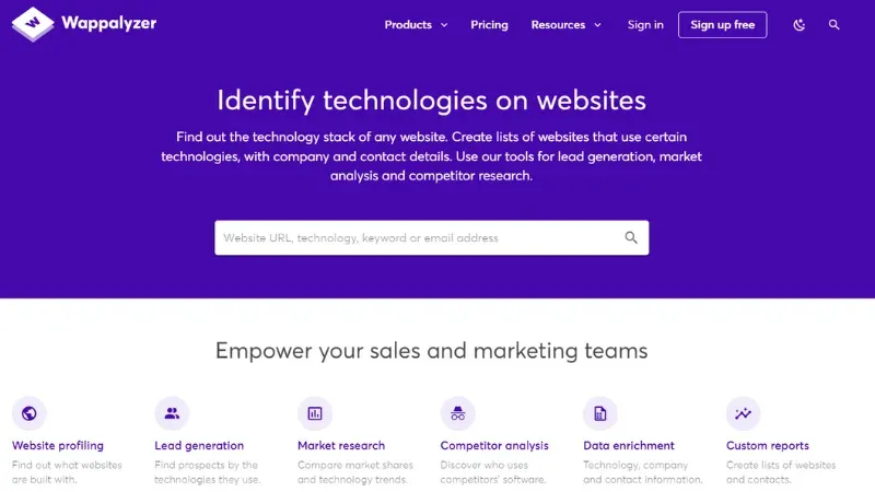 Wappalyzer - Free competitor analysis tool