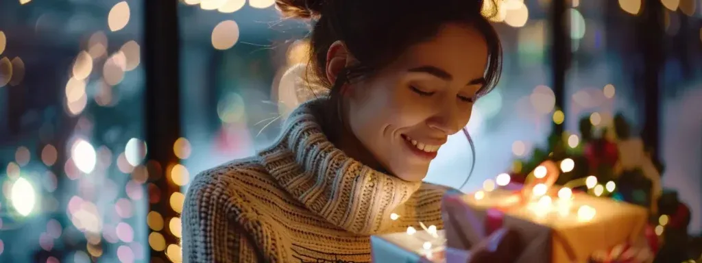 A grateful lady receiving a wonderful gift from a friend.