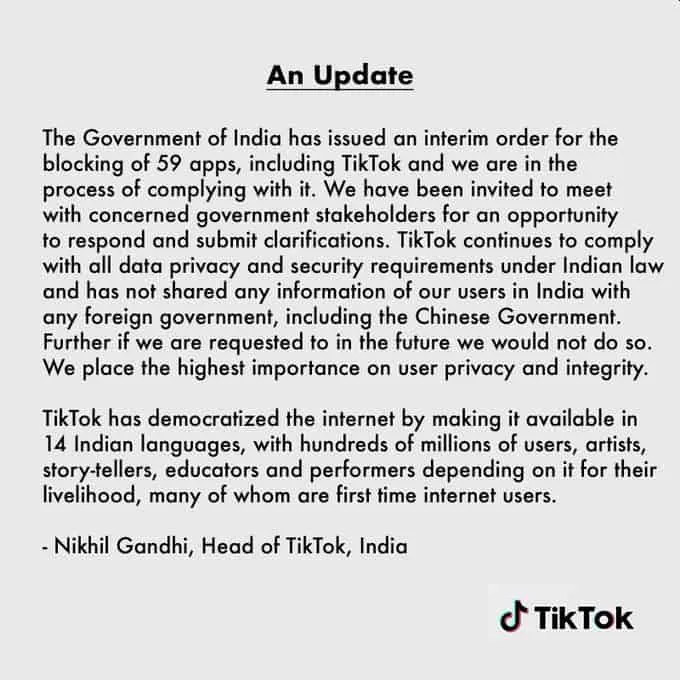 TikTok statement