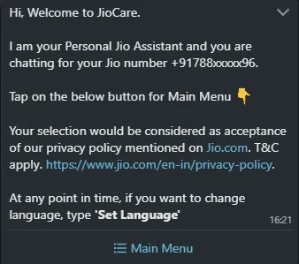 JioCare Message