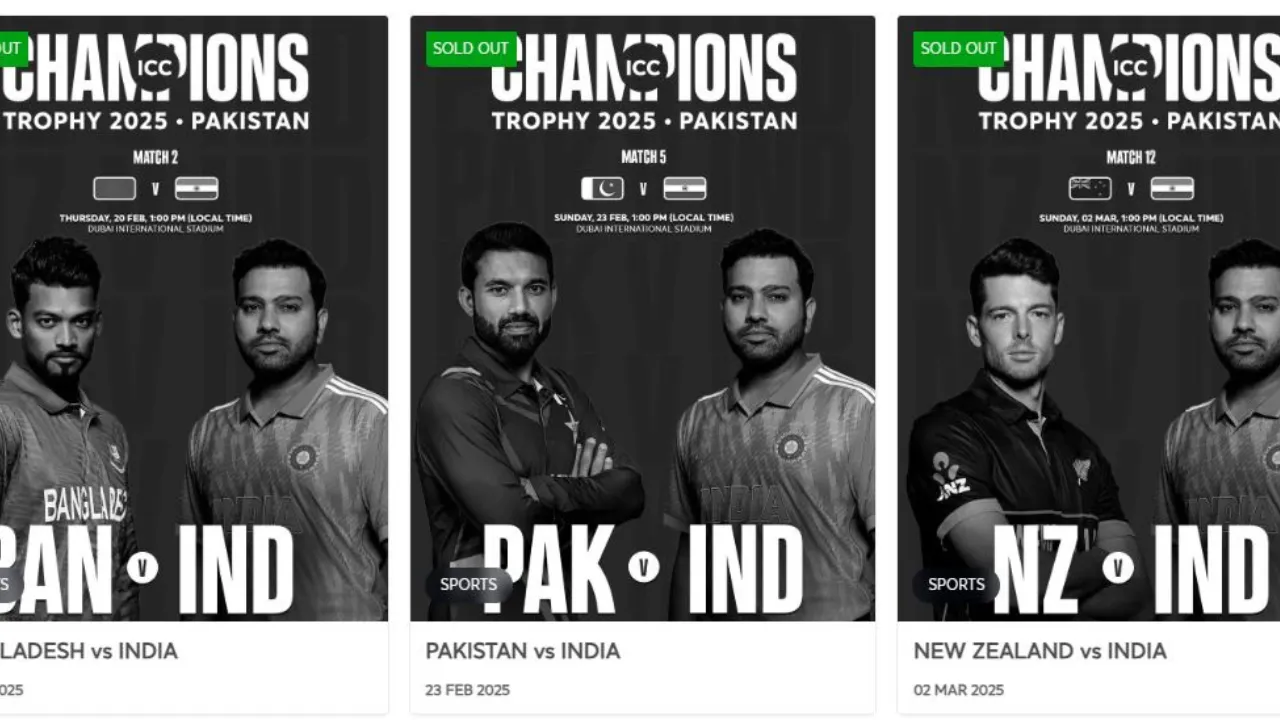 2025 Champions Trophy India vs Pakistan tickets for Feb 23 in Dubai