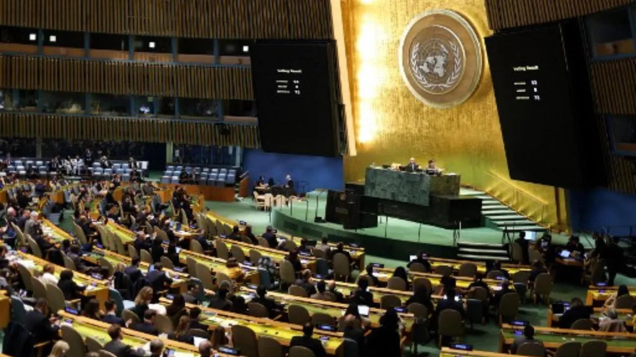  Ambassadors vote on a resolution to reaffirm Ukraine's terroritorial integrity, during a United Nations General Assembly meeting on the third anniversary of Russia's invasion of Ukraine, at UN Headquarters in New York City on February 24, 2025. Photograph: (AFP) 