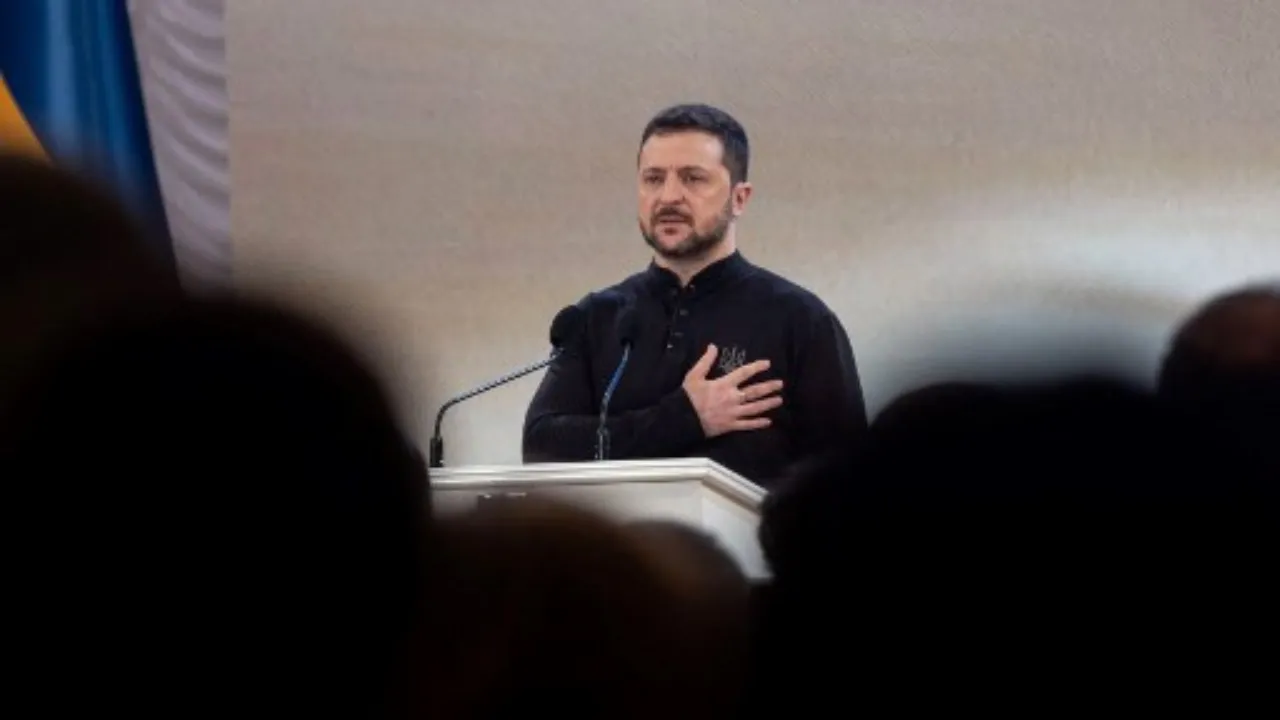  In this handout photograph taken and released by the Ukrainian Presidential Press Service on March 9, 2025, Ukraine's President Volodymyr Zelensky attends the Taras Shevchenko National Prize awarding ceremony to honour cultural achievements in Kyiv. Photograph: (AFP) 