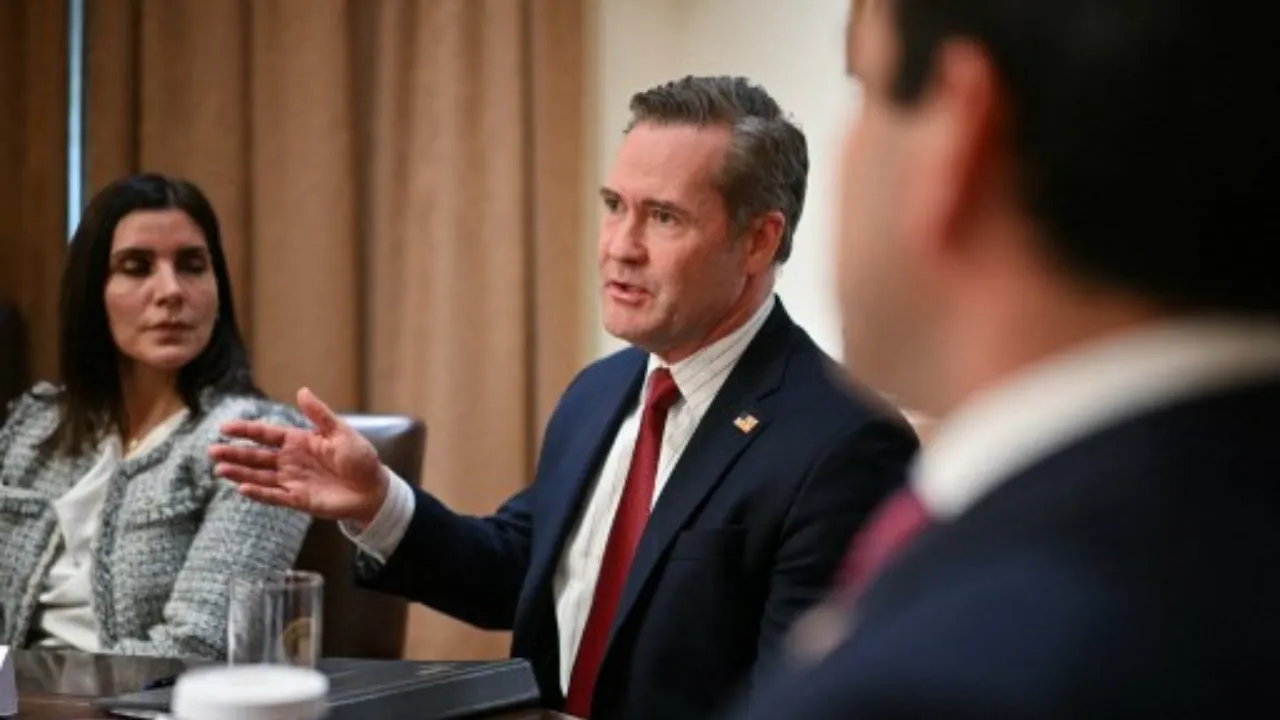  US National Security Advisor Mike Waltz speaks during a meeting with President Donald Trump and US Ambassadors in the Cabinet Room of the White House in Washington, DC, on March 25, 2025.  Photograph: (AFP) 